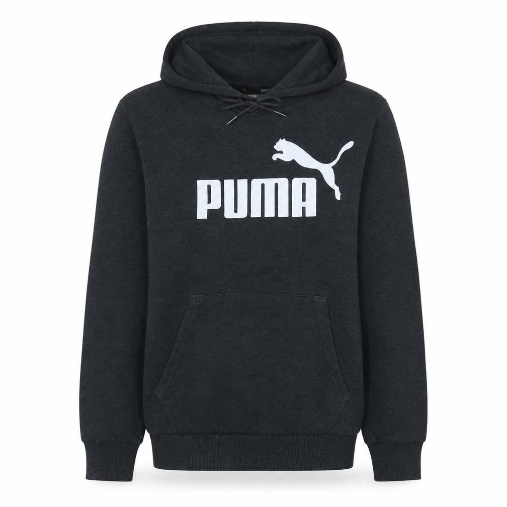 Front view of Puma Men's Black Pullover Hoodie Sweatshirt, size M, Fleece Lined Casual