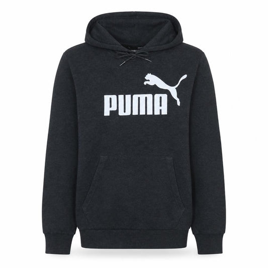 Front view of Puma Men's Black Pullover Hoodie Sweatshirt, size M, Fleece Lined Casual