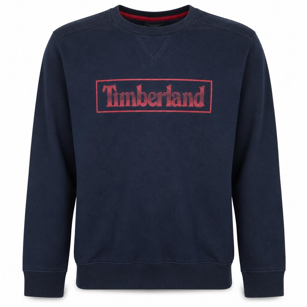 Front view of Timberland Men's Blue Logo Crew Neck Pullover Sweatshirt L