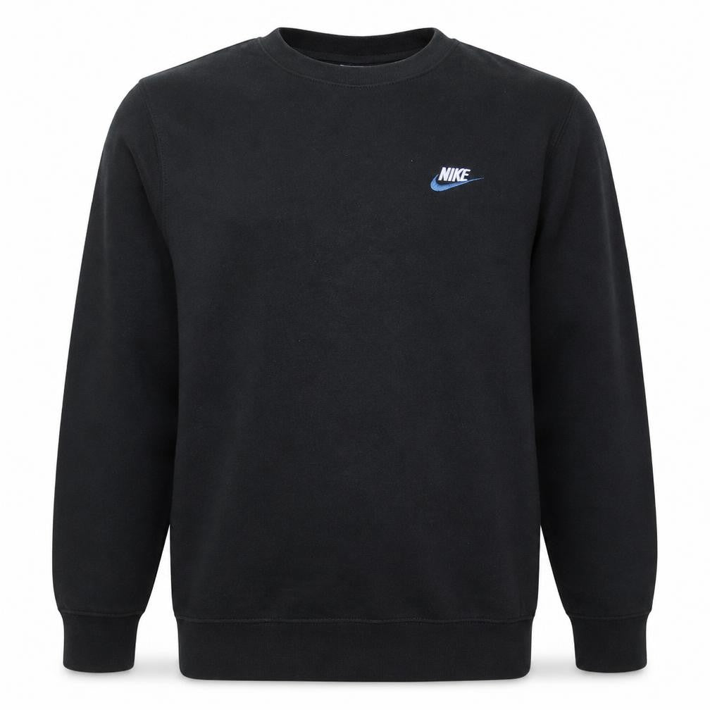 Front view of Nike Men's Black Small Crew Neck Pullover Sweatshirt Logo Fleece