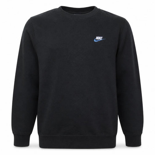 Front view of Nike Men's Black Small Crew Neck Pullover Sweatshirt Logo Fleece