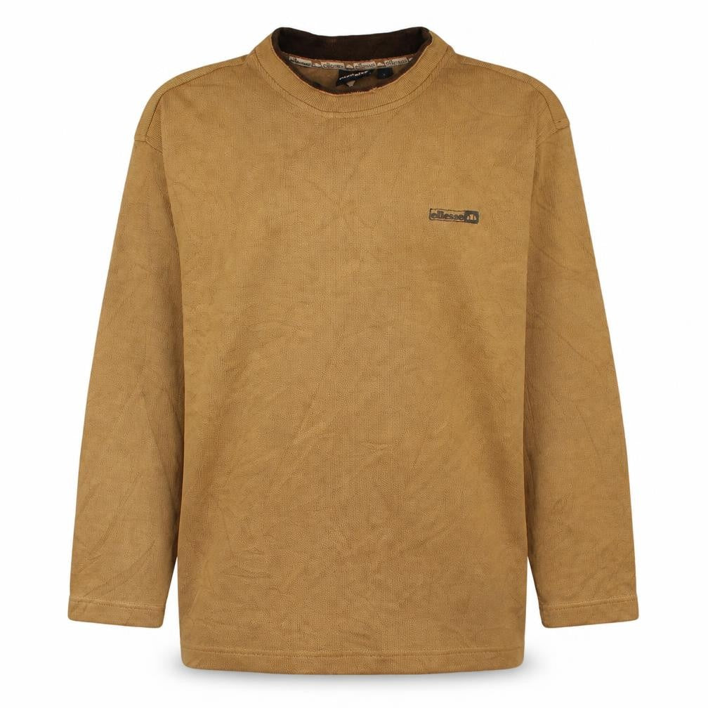 Front view of Ellesse Men Beige L Pullover Sweatshirt Classic Crew Neck