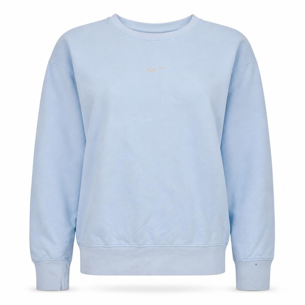 Front view of Nike women’s light blue crew neck pullover sweatshirt xs