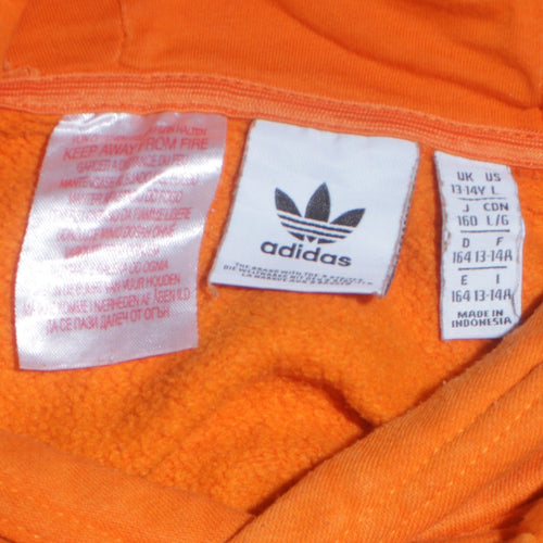 Adidas Boys Orange Hooded Pullover Sweatshirt 13-14 Years Classic Fit