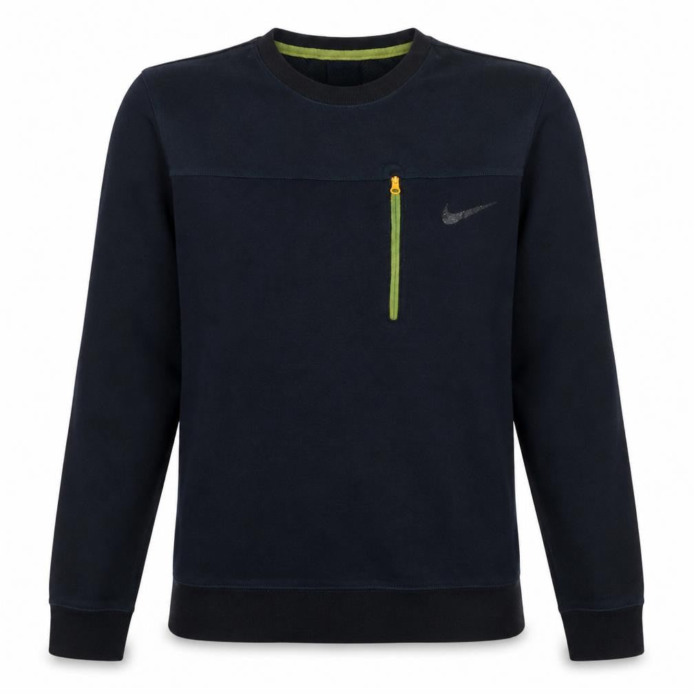 Front view of Nike Men's Black Small Pullover Crew Neck Sweatshirt with Zip Pocket