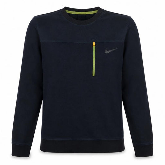 Front view of Nike Men's Black Small Pullover Crew Neck Sweatshirt with Zip Pocket