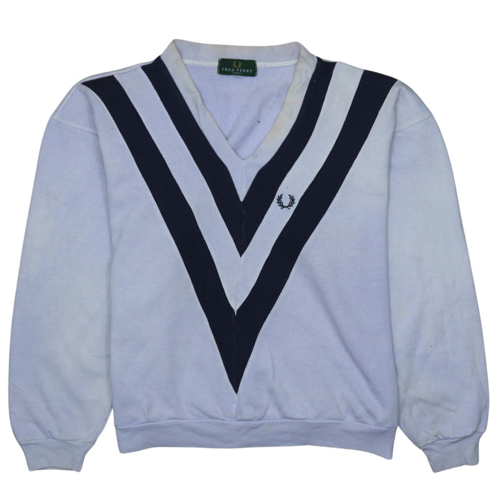 Fred Perry Men's White V-Neck Retro Sweatshirt Small