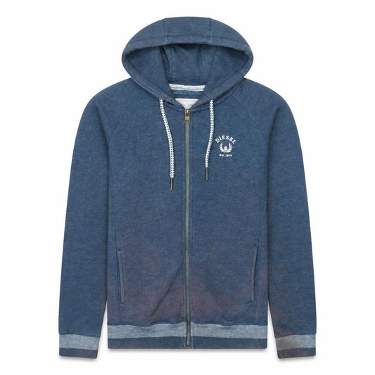 Front view of Diesel Men's Blue Full Zip Hoodie, size S, Ring Spun Cotton