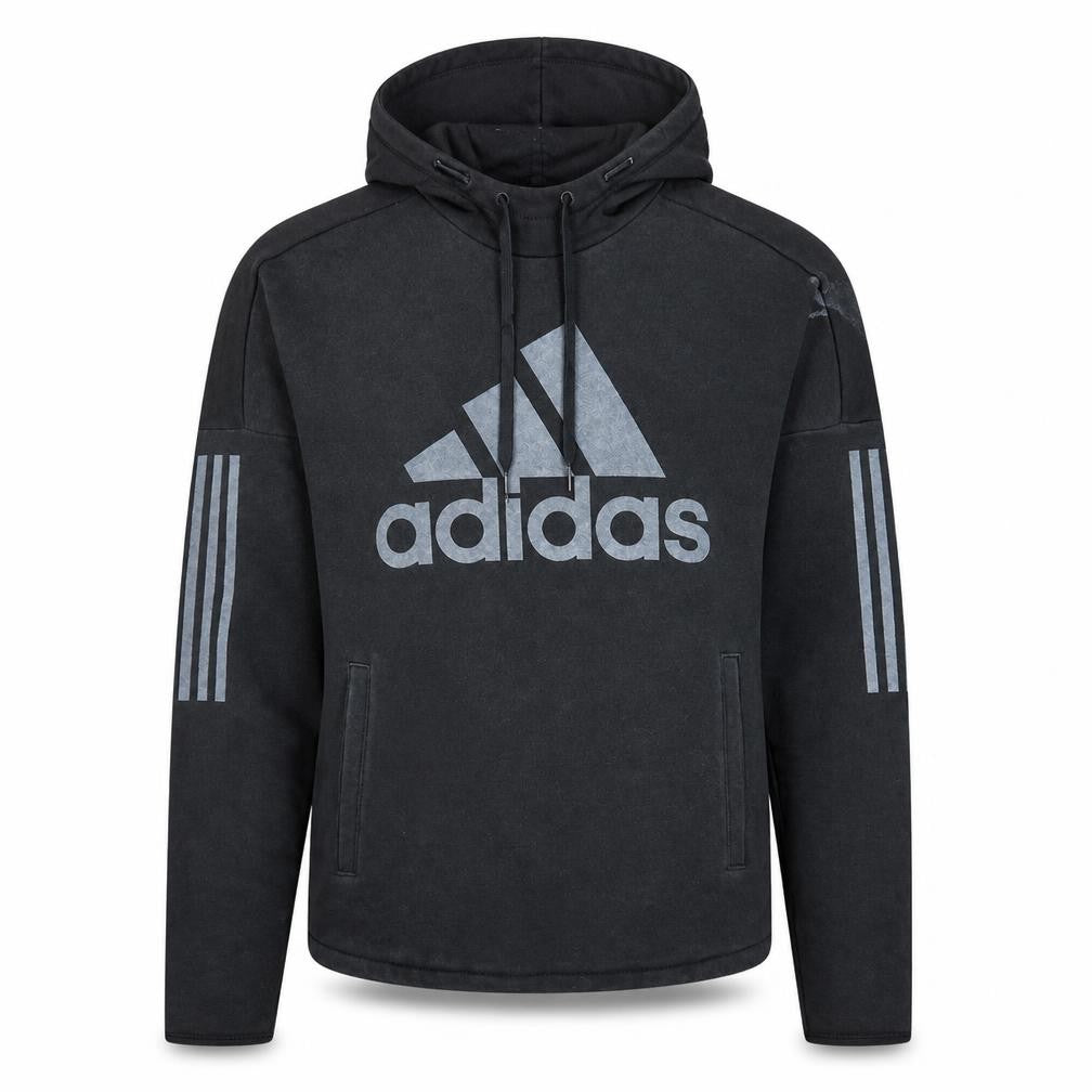 Front view of Adidas Men's Black Pullover Hoodie Small Logo Sportswear