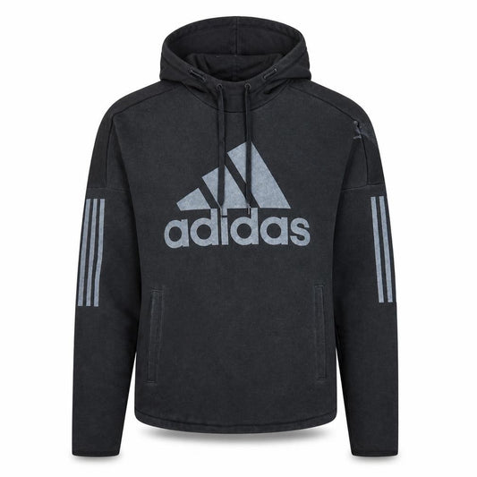 Front view of Adidas Men's Black Pullover Hoodie Small Logo Sportswear