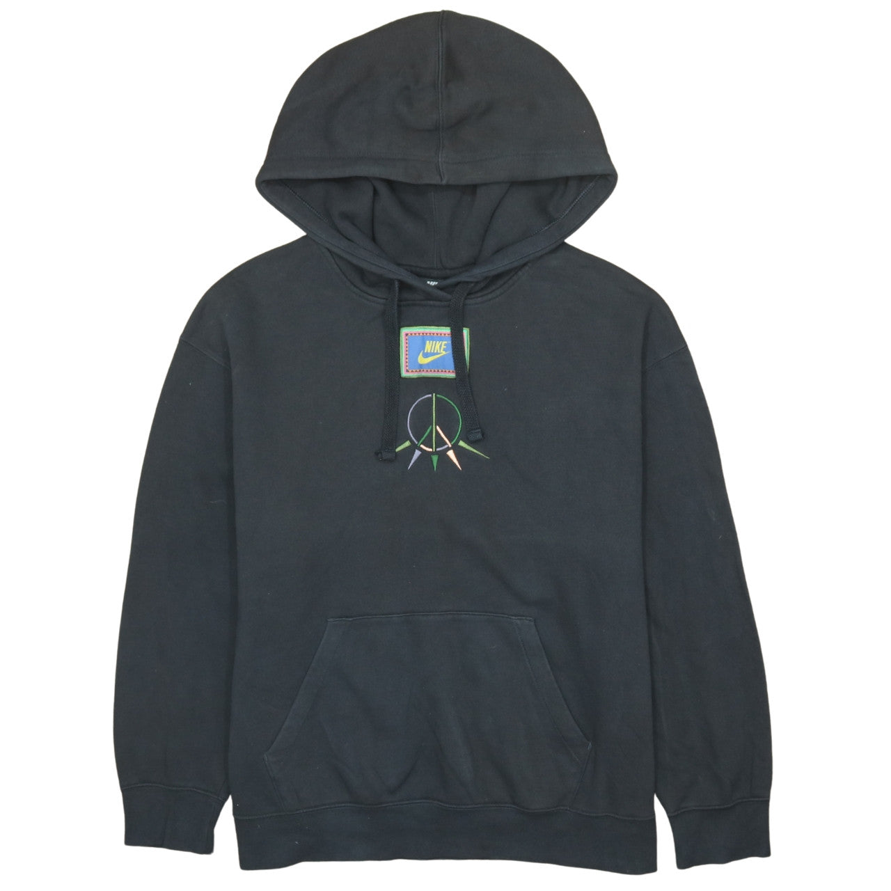 Nike Men's Black Pullover Hoodie S Embroidered Peace Graphic Fleece