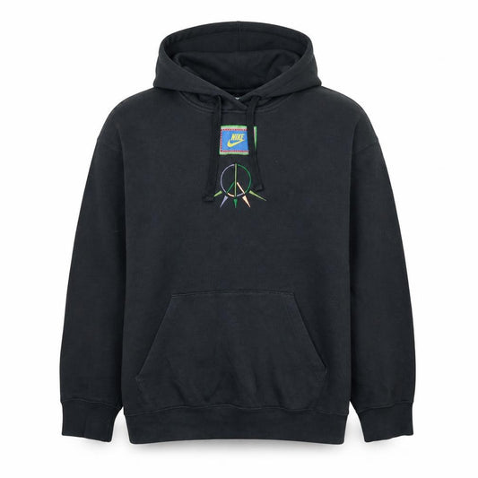 Front view of Nike Men's Black Pullover Hoodie S Embroidered Peace Graphic Fleece