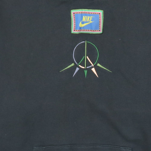 Nike Men's Black Pullover Hoodie S Embroidered Peace Graphic Fleece