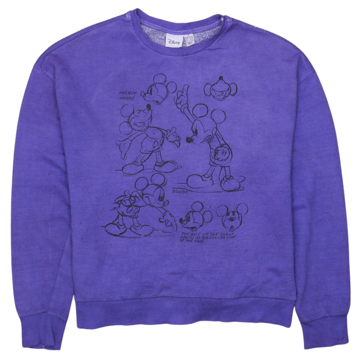 Disney Womens Purple Mickey Mouse Sketch Crew Neck Sweatshirt Size S