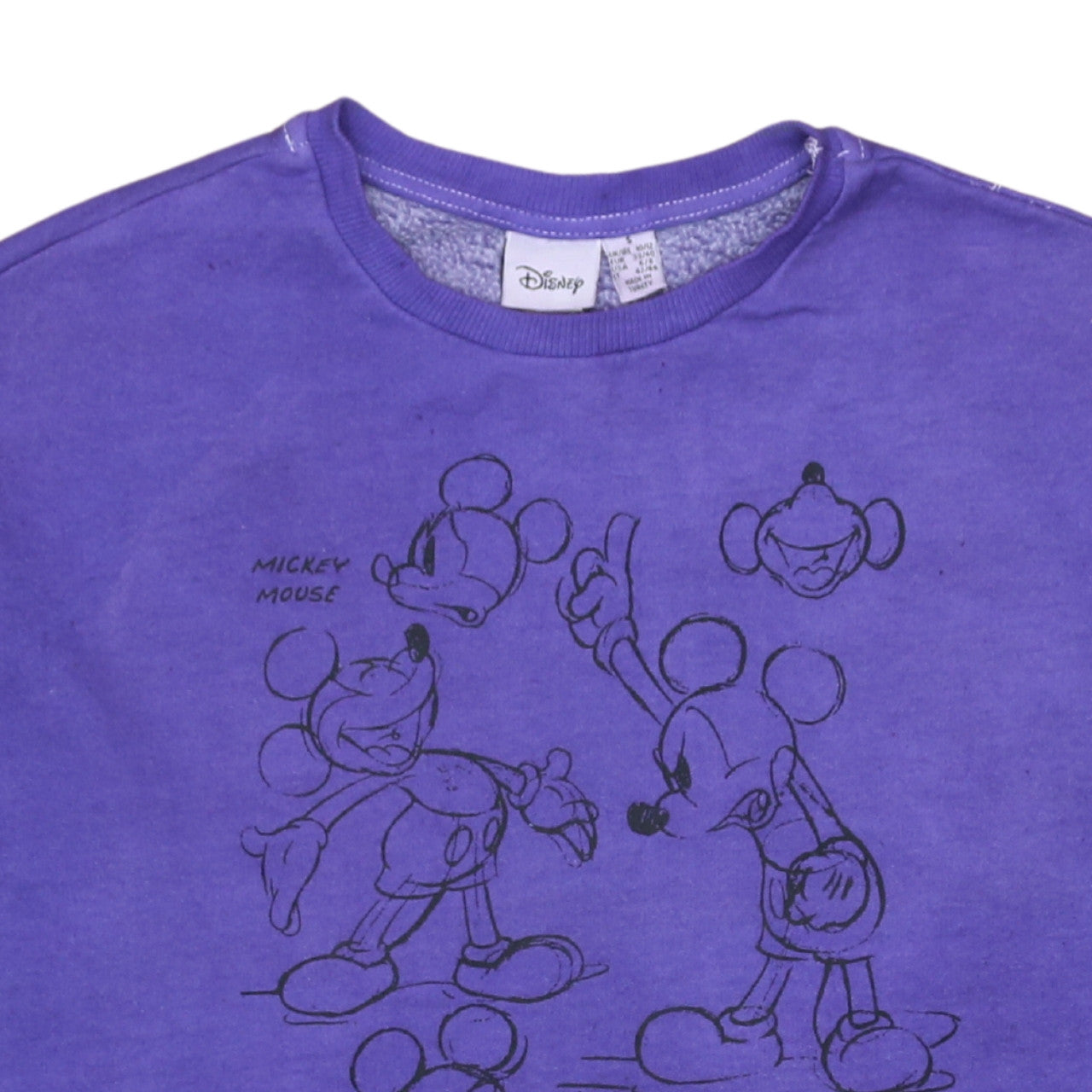 Disney Womens Purple Mickey Mouse Sketch Crew Neck Sweatshirt Size S