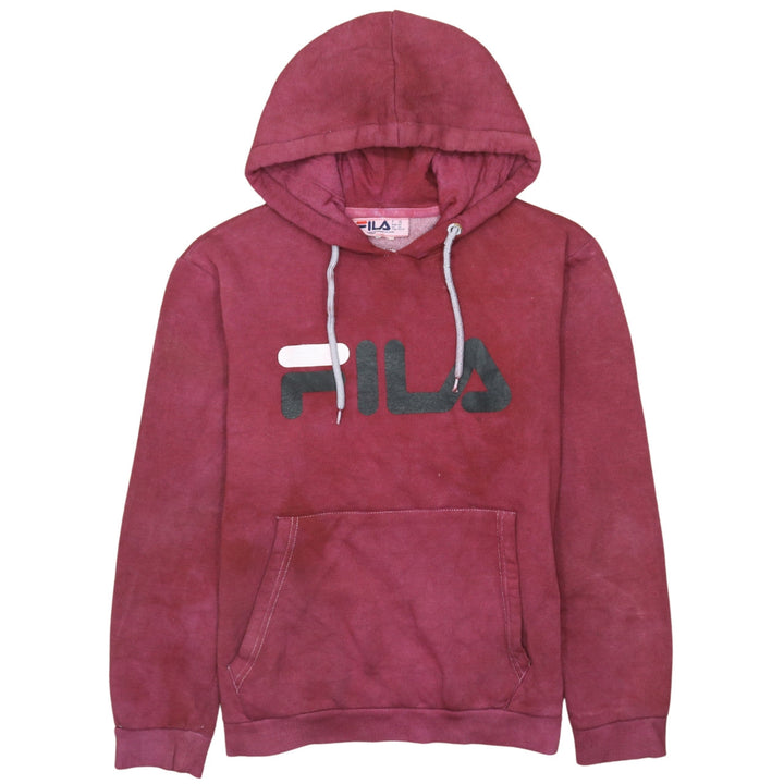 FILA Womens Burgundy Pullover Hoodie XS Logo Print Cotton Blend