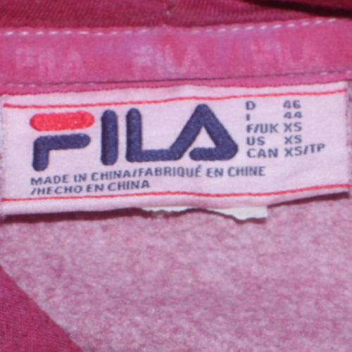 FILA Womens Burgundy Pullover Hoodie XS Logo Print Cotton Blend