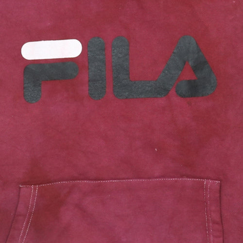 FILA Womens Burgundy Pullover Hoodie XS Logo Print Cotton Blend