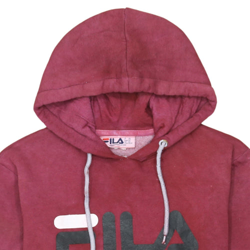 FILA Womens Burgundy Pullover Hoodie XS Logo Print Cotton Blend