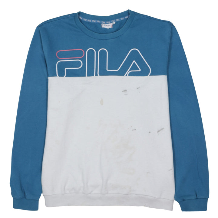 Fila Men Blue White Logo Pullover Sweatshirt XL Regular Fit