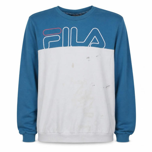 Front view of Fila Men Blue White Logo Pullover Sweatshirt XL Regular Fit