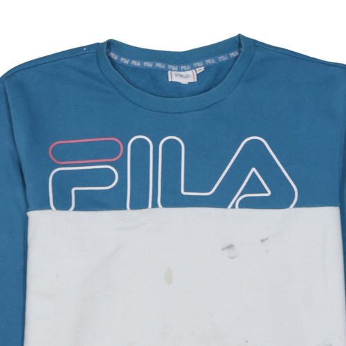 Fila Men Blue White Logo Pullover Sweatshirt XL Regular Fit