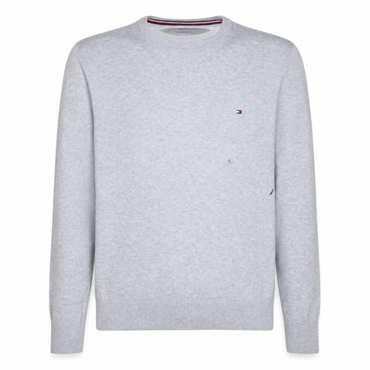 Front view of Tommy Hilfiger Men's Grey Cotton Crew Neck Jumper, size M