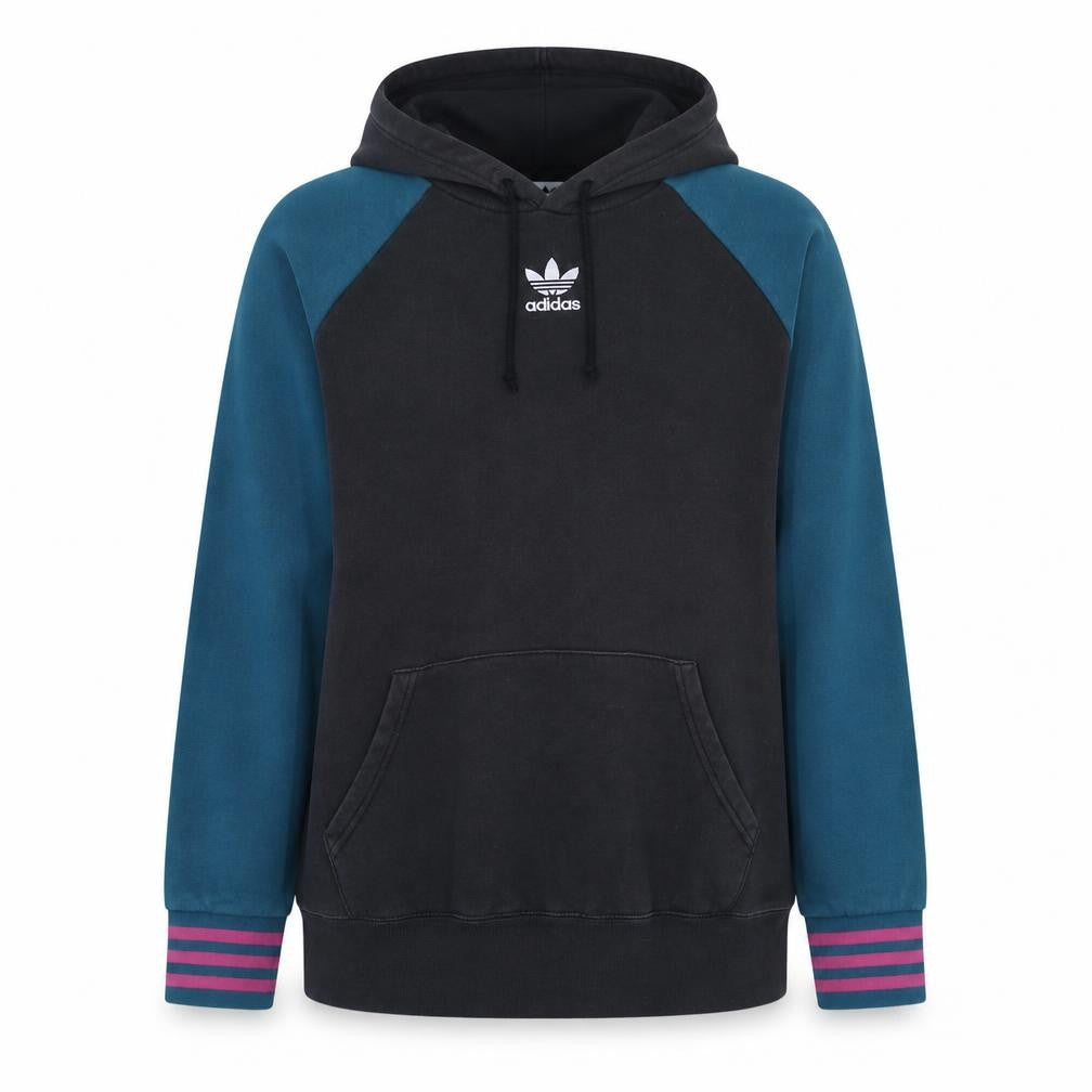 Front view of Adidas Women's Black & Teal Hoodie, size 10, Raglan Sleeve Pullover
