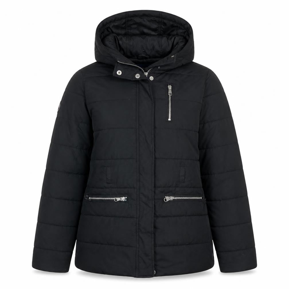 Front view of U.S. Polo Assn. Men's Black Hooded Puffer Jacket, size S