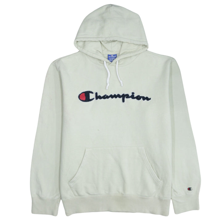 Champion Men’s Beige XL Pullover Hoodie Embroidered Logo Fleece