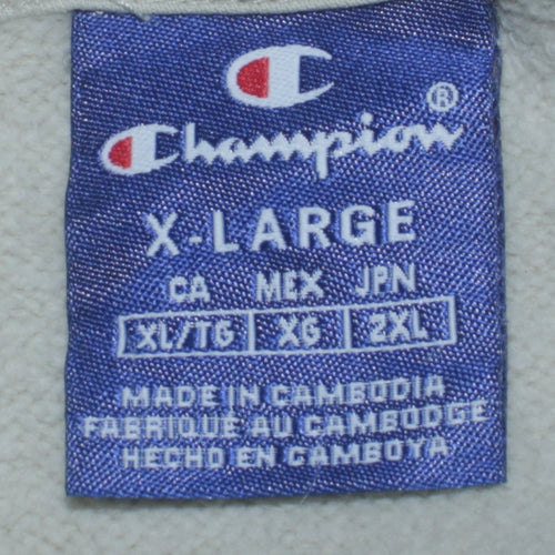 Champion Men’s Beige XL Pullover Hoodie Embroidered Logo Fleece
