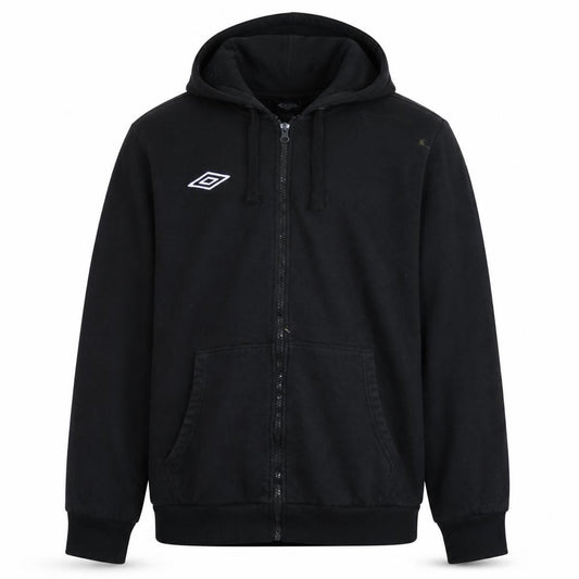 Front view of Umbro Men's Black XXL Full Zip Hoodie with Logo Design