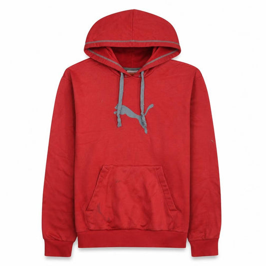 Front view of Puma Men's Red Small Pullover Hoodie with Grey Logo