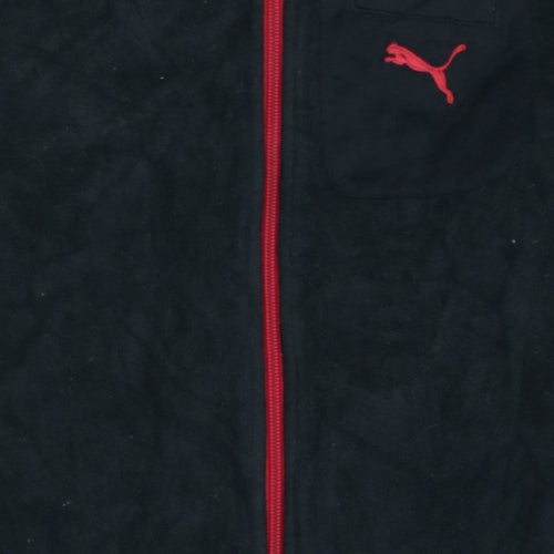 Puma Boys Black Red Fleece Full Zip Track Jacket Size 12 Years