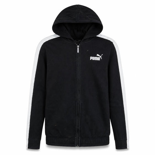 Front view of Puma Men's Black Full Zip Hoodie, size S, Sportswear