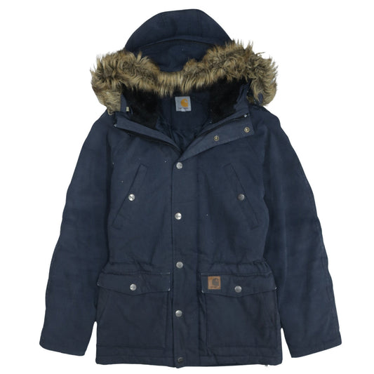 Carhartt Women's Navy Hooded Parka XS Faux Fur Trim Winter Coat