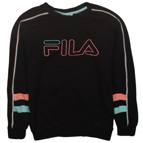 FILA Womens Black XXS Crew Neck Pullover Sweatshirt with Logo Detail