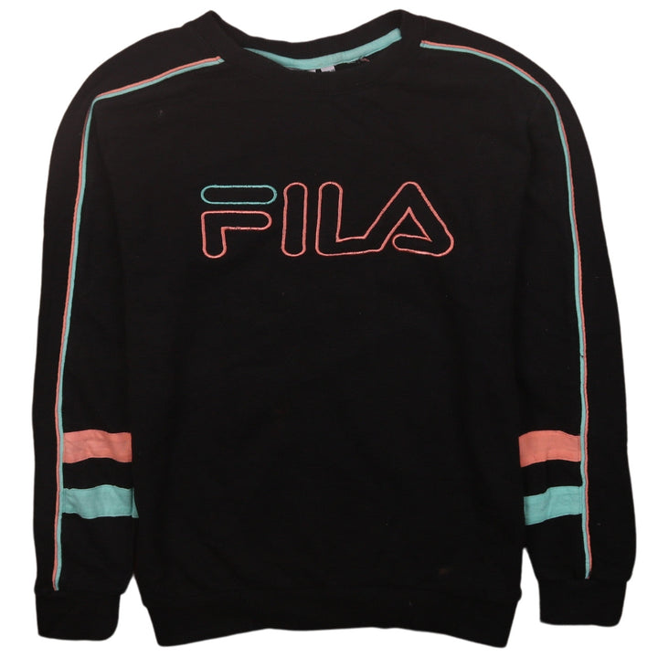FILA Womens Black XXS Crew Neck Pullover Sweatshirt with Logo Detail