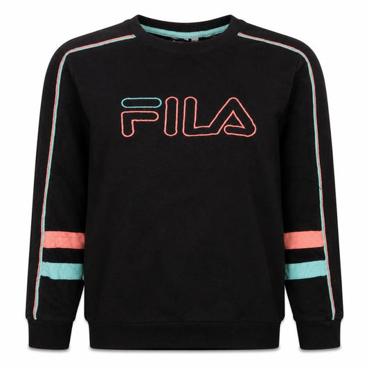 Front view of Fila women’s black xxs crew neck pullover sweatshirt with logo detail