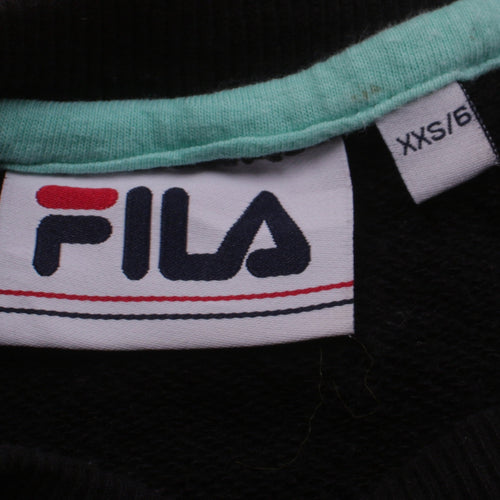 FILA Womens Black XXS Crew Neck Pullover Sweatshirt with Logo Detail