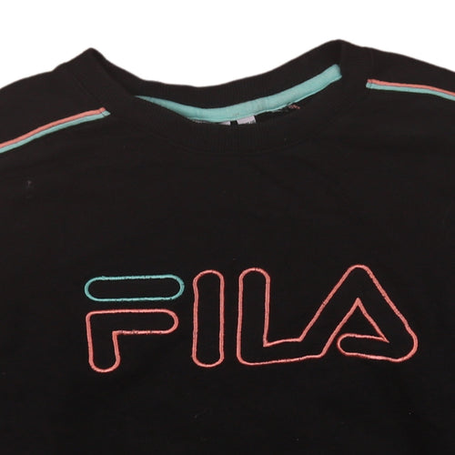 FILA Womens Black XXS Crew Neck Pullover Sweatshirt with Logo Detail