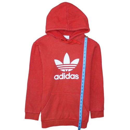 Adidas Mens Red Pullover Hoodie Size S Logo Fleece Sweatshirt