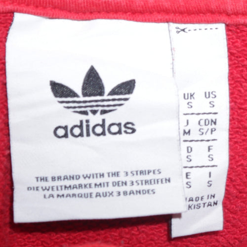 Adidas Mens Red Pullover Hoodie Size S Logo Fleece Sweatshirt