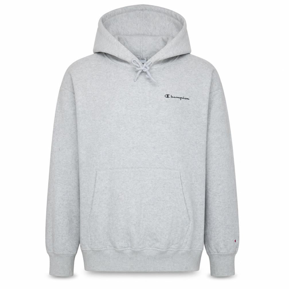 Front view of Champion Men's Grey 2XL Pullover Hoodie Fleece Logo Sweatshirt
