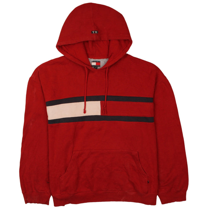 Tommy Hilfiger Mens Red 2XL Pullover Hoodie with Logo and Drawstring