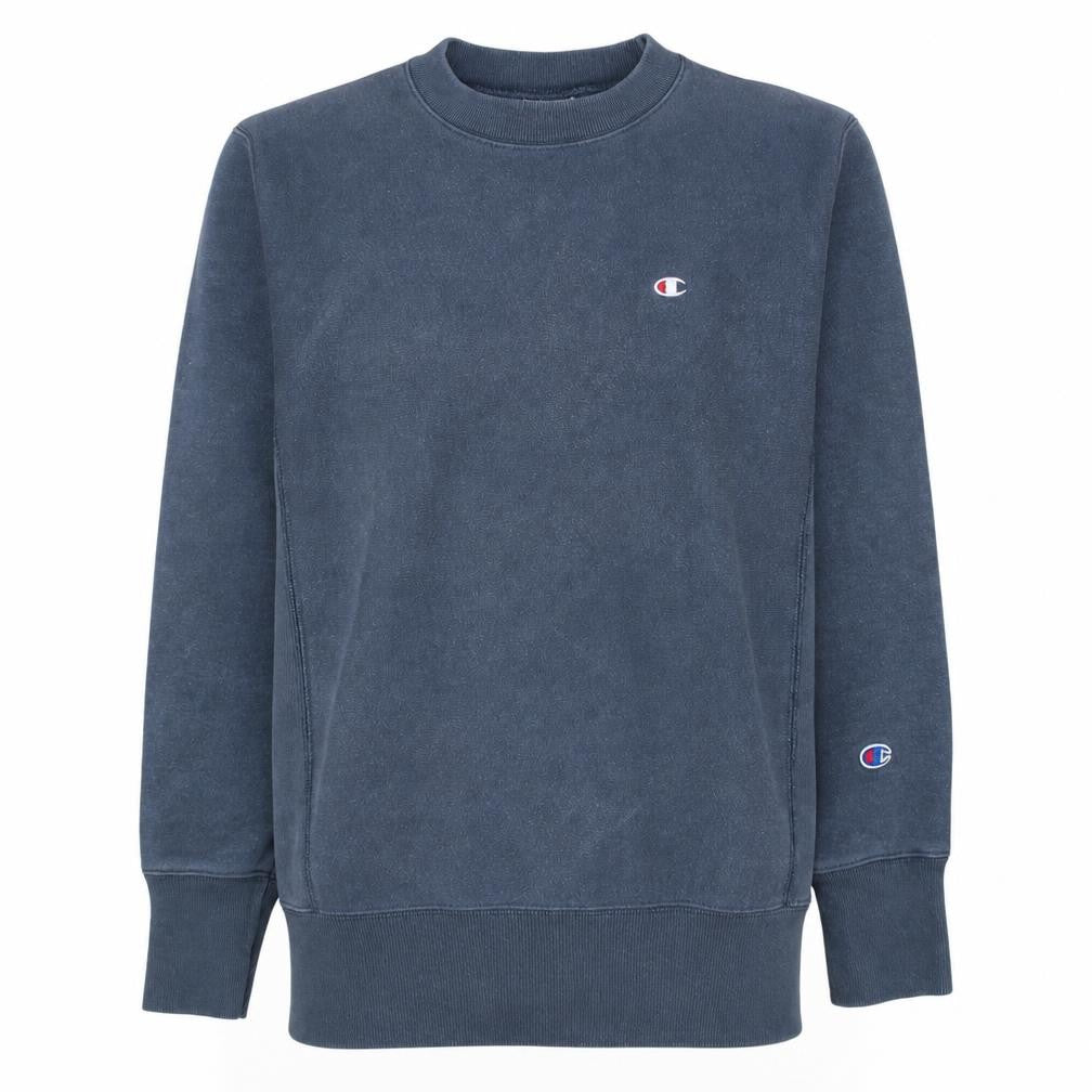 Front view of Champion Men's Blue Reverse Weave Sweatshirt Small Classic Crew Neck