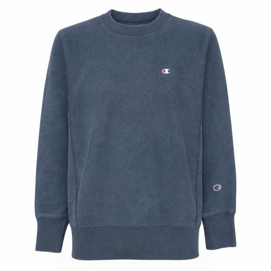 Front view of Champion Men's Blue Reverse Weave Sweatshirt Small Classic Crew Neck