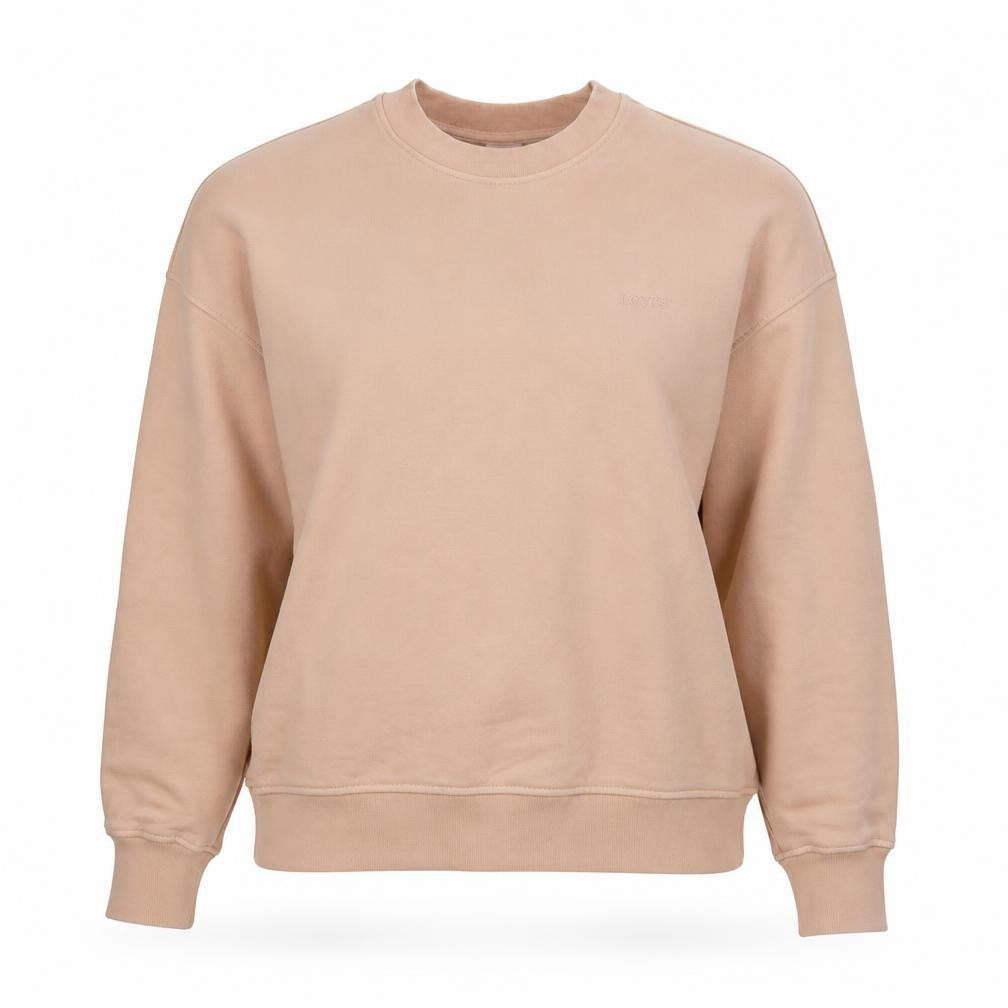 Front view of Levi's women’s beige crew neck pullover sweatshirt, size L