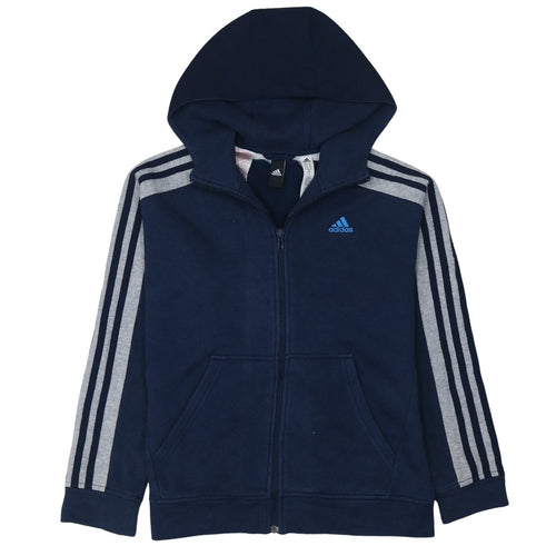 Adidas Boys Navy Blue Full Zip Hoodie Size 11-12 Years Cotton Blend