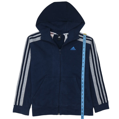 Adidas Boys Navy Blue Full Zip Hoodie Size 11-12 Years Cotton Blend